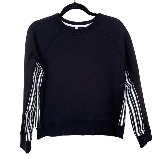 Athleta 24/7 Striped Crew Sweatshirt Pullover Black White Small S Crew Neck - Picture 1 of 11
